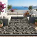 Garvee Outdoor Rugs 5x8 Waterproof Reversible Mat Boho Leaf Patio Rug with 4 Stakes and Starage Bag, Large Outdoor RV Mat Rugs for Camping, Picnic, Balcony, Deck, Backyard, Black & Brown