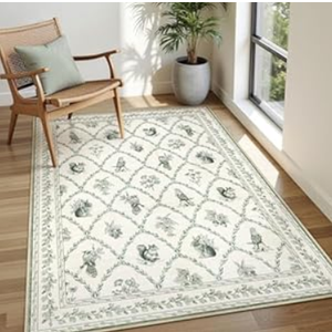 Dadasgk Floral Washable Living Room Rugs, 5x7 Green Area Rugs for Bedroom ‎‎‎‎Nursery, Ultra-Thin Soft Non-Slip Stain Resistant Boho Cute Animal Print Throw Carpet for Kids Playroom Office, Olive Green