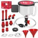 22-Piece No-Spill Coolant Filling Funnel Kit and Siphon Hose Pump, Radiator Coolant Filling Spill-Proof Funnel Kit with Adapters, Extensions, PVC Hose, Engine Oil Funnels, Towel for Universal Vehicle