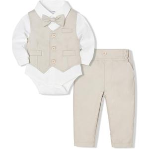 Baby Boy Clothes Suits Infant Gentleman Wedding Outfit Formal Dress Shirt Vest Bowtie Pants 4Pcs Baby Suit Sets