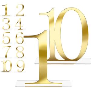 SiliFine 10 Pcs Wedding Table Numbers 1-10 Signs Acrylic Mirror Table Numbers with Protective Film for Wedding Reception Party Birthday Anniversary Event Decorations(Gold)
