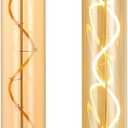 E26 T10 12 Inch Long Tubular LED Edison Bulbs, 6W(60W Eqv) 120V, 2500K Warm White, Dimmable, Spiral Filament, Amber Glass, One Ft Long Lighting Tube, Vintage Decorative Bulbs, 2 Pack