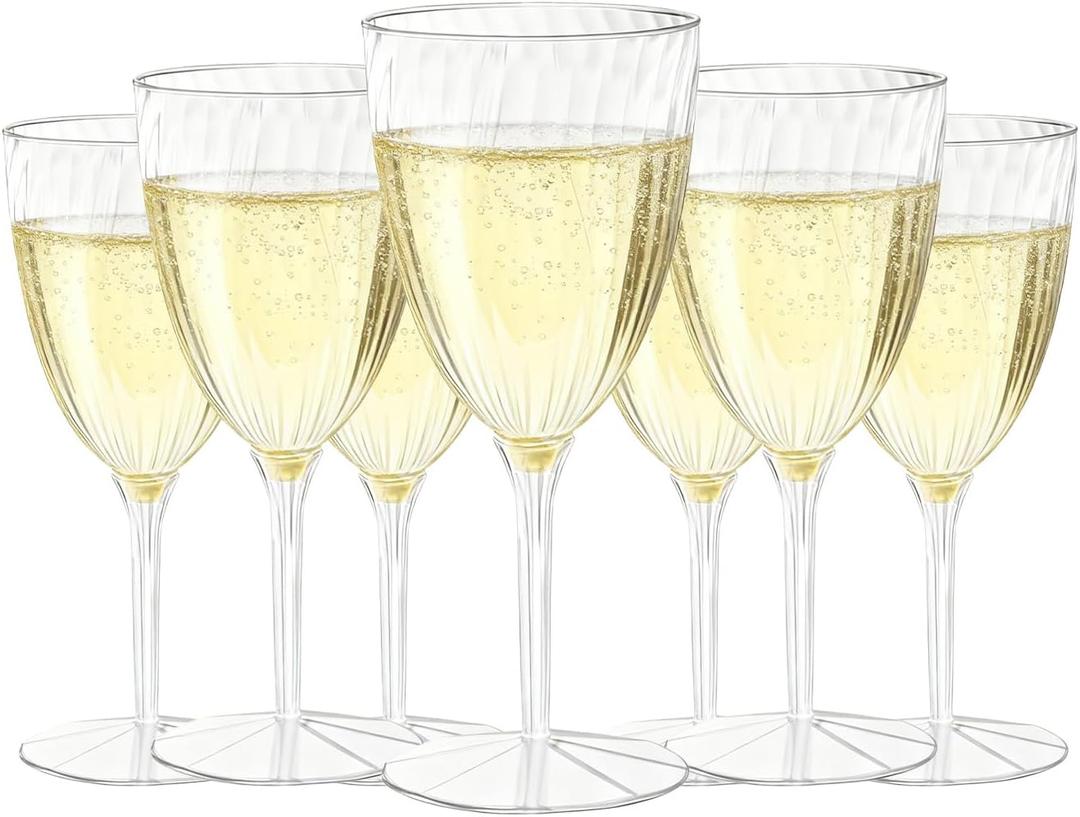 16 PCS Elegant Plastic Champagne Flutes, 8 oz Clear Disposable Yet Reusable Champagne Glasses for Wedding, Birthday, Party Toasting (16 Count)