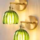 EDISHINE Hardwired Wall Sconces Set of Two, Vintage Wall Lighting Fixture with Green Tulip Glass Lampshade 180 Degree Adjustable, Brass Gold Wall Lamp for Bedroom Living Room Hallway Bathroom