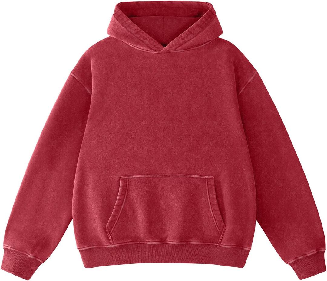 Dnzzs Acid Wash Hoodie for Womens Pullover Oversized Women's Fashion Hoodies & Sweatshirts Vintage Sweatshirt Heavyweight (Red)
