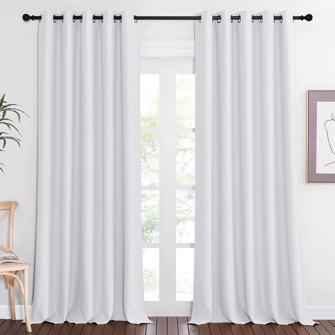 NICETOWN Greyish White Sliding Door Curtain 118 inch Length, Grommet Room Darkening Thermal Curtain Extra Long Sound Dampening for Living Room/Bedroom, W66 x L118, 1 Panel