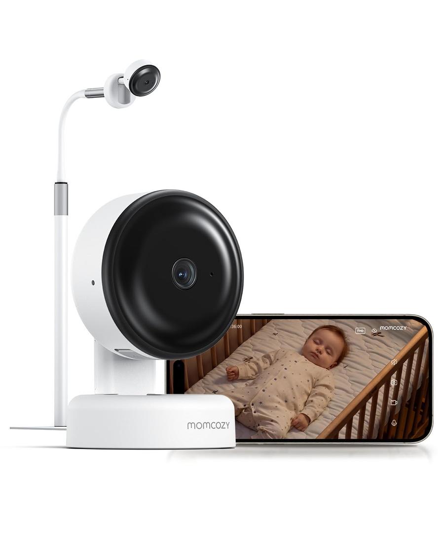 Momcozy Smart Baby Monitor, 2K HD Contact-Free Baby Camera | Smart Notifications for Cry/Sound/Motion, Sleep Activity Log, 2-Way Audio, Night Vision, Table&Floor Stand,2.4/5GHz Wifi,BM08