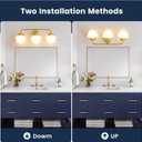RUIYEY Bathroom Vanity Light Fixtures: 3-Lights Gold Vanity Lights Over Mirror, 17 Inch E26 60W Modern Bathroom Lighting Fixture with Milky White Glass for Bath Restroom