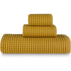 sea me at home Waffle Bath Sheet Set, 100% Turkish Cotton, Includes 1 Bath Sheet, 1 Hand Towel, 2 Face Towels (Mustard)