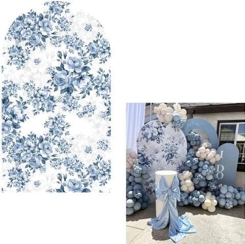 Blue Florasl Arch Backdrop Cover Baby in Bloom Baby Shower Decorations Arch Stand Spandex Covers Afternoon Tea Event Wedding Birthday Party Decors (2.6x6ft Cover,3856)