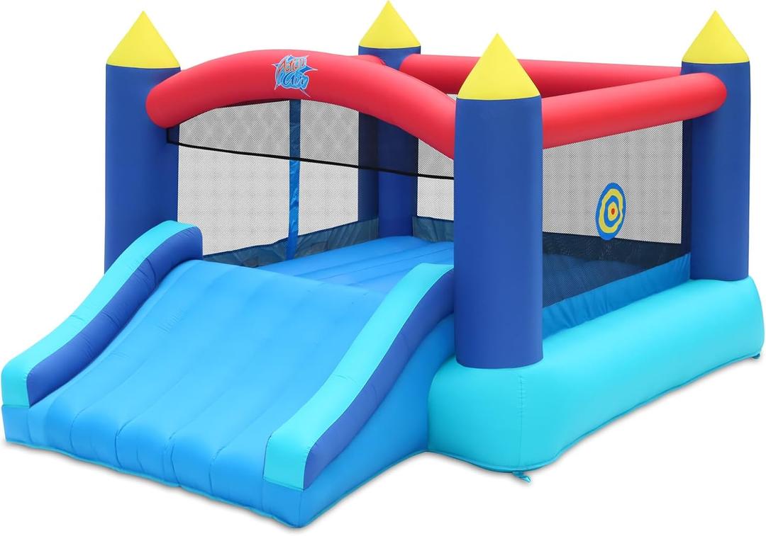 Action Air Bounce House, Inflatable Bouncer with Air Blower, Jumping Castle with Slide, Family Backyard Bouncy Castle, Durable Sewn with Extra Thick Material, Idea for Kids (Blue)