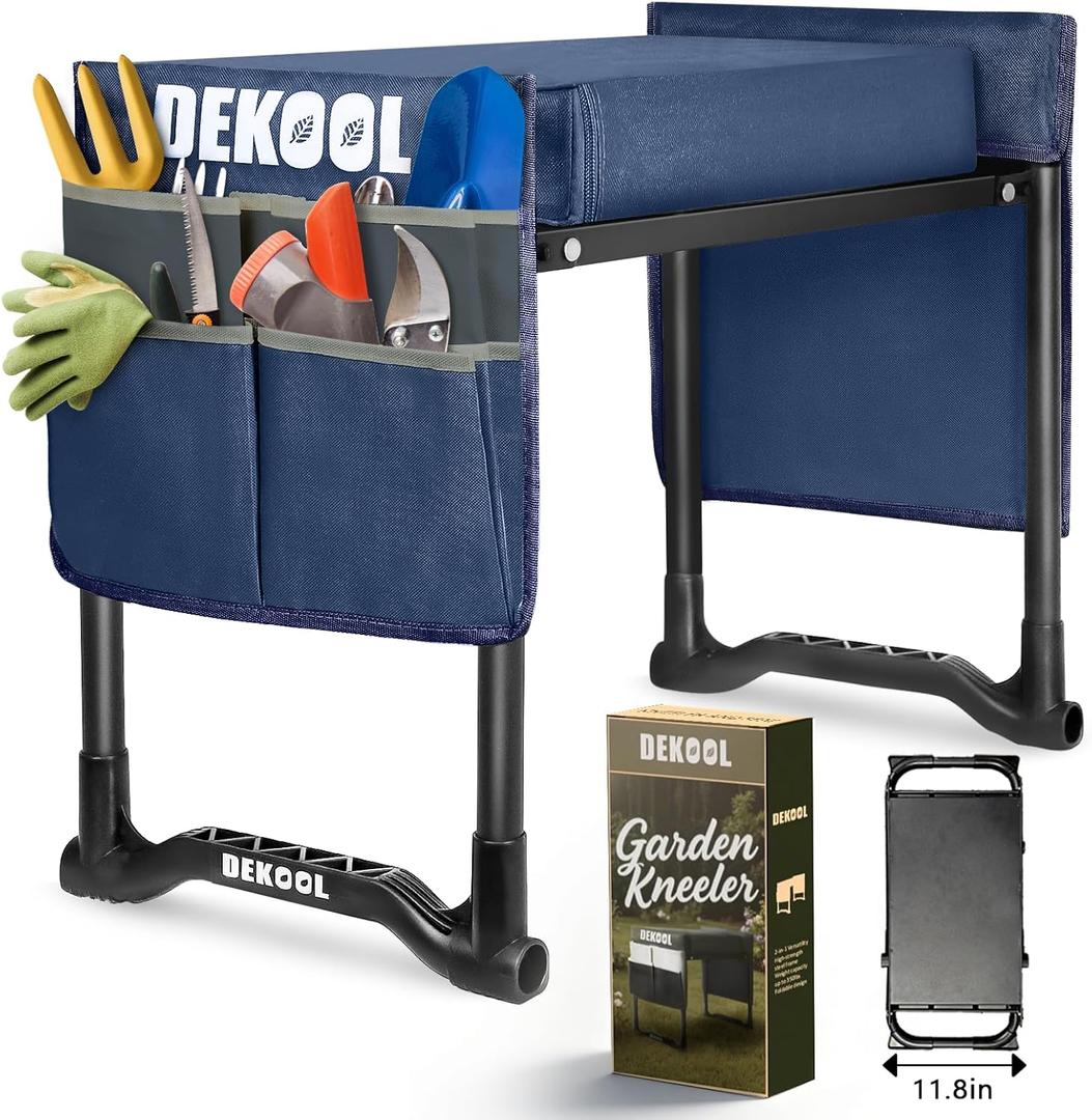 Garden Kneeler and Seat with Upgraded Wide & 3" Thick Kneeling Pad, Heavy Duty Garden Stool with 2 Large Tool Bags, Portable Bench for Weeding, Gardening Gifts for Women, Men, Seniors, Blue
