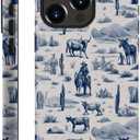 Case Compatible with iPhone 14 Pro,Hybrid 2-Layer Hard Shell,Shockproof Soft for Girl Women,Vintage Western Horses Cow