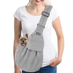 Lukovee Pet Sling, Hand Free Dog Sling Carrier Adjustable Padded Strap Tote Bag, Shoulder Bag with Safety Belt & Front Pocket for Small Dog Cat Puppy (Grey-WY,M)
