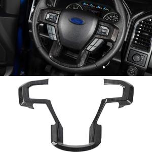 Voodonala Black Grain Steering Wheel Decoration Cover Frame Trim for 2015 2016 2017 2018 2019 2020 Ford F150 F250 F350 Super Duty