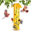 Kingsyard Metal Bird Feeders for Outdoors Hanging, 6-Ports Tube Bird Feeder, 14 inch, Durable & Weatherproof, Large Capacity for Attracting Wild Birds (Yellow)