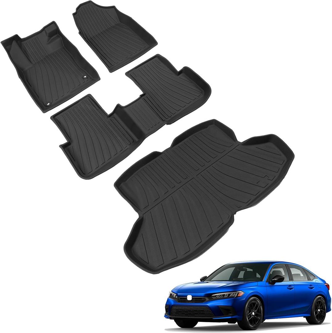 powoq Floor Mat Compatible with 2022-2026 Honda Civic Sedan Trunk Mat Cargo Liner TPE Trunk Liner Replacement for 2022-2024 2025 2026 Honda Civic Sedan Accessories