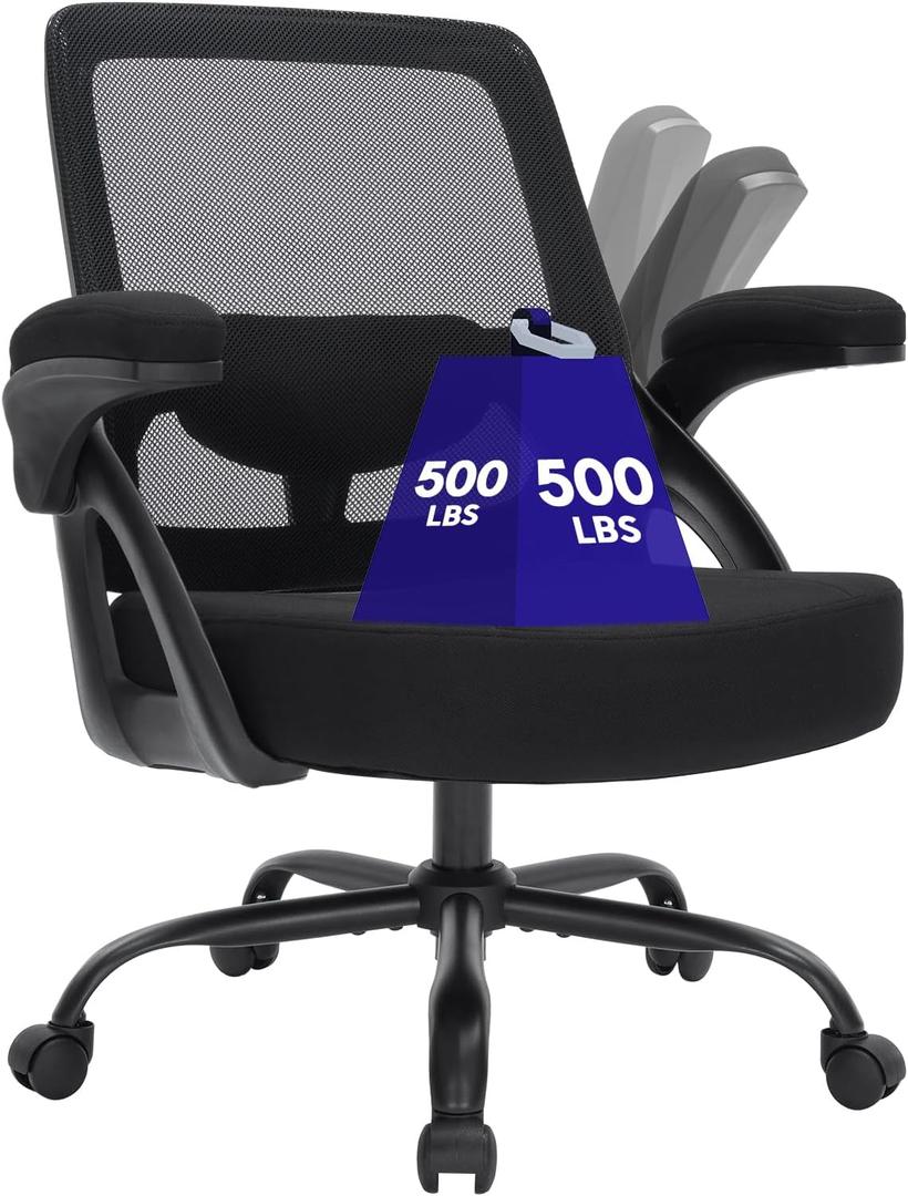 Big and Tall Office Chair 500BLS for Heavy People Mesh Wide Office Chair Heavy Duty Office Chairs with Flip-up Armrests Computer Desk Chair Black
