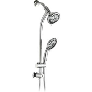 High Pressure 48-Settings Shower Head with Handheld Shower,Drill-Free 3-Way Diverter for Easy Reach,Adjustable Height Slide Bar Dual Shower Head Combo Set - Chrome