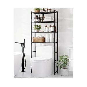 4-Tier Over The Toilet Storage Rack, Bathroom Organizer with One-Piece Metal Mesh Shelves, Over Toilet Shelf with Adjustable Feet & Anti-Tip Kit, Space-Saving Bathroom Storage, Black