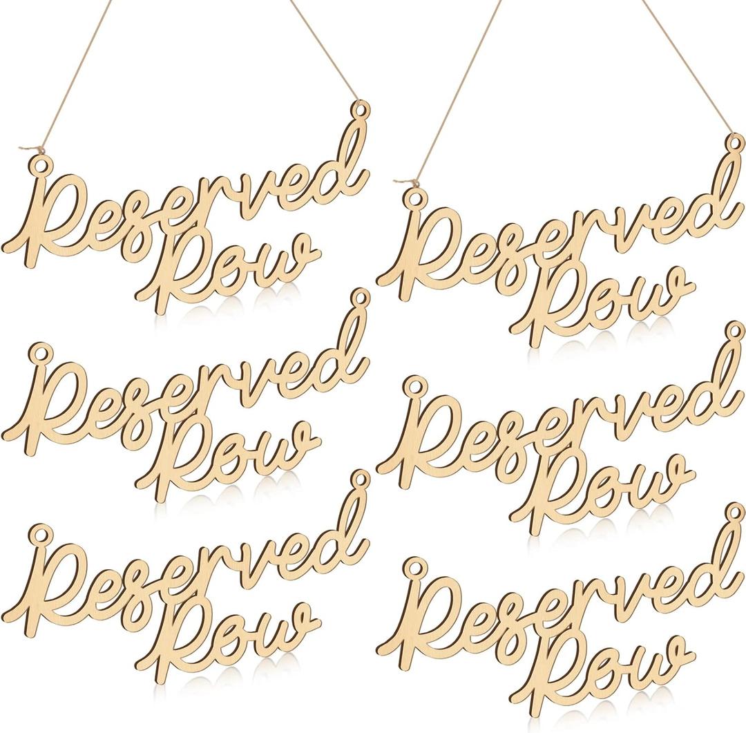 Yulejo 6 Set Wooden Reserved Row Signs for Wedding Reserved Row Seating Signs Chairs Hanging Reserved Row Wood Sign with Rope Plaques Decorative for Events Church Pews Chair Restaurants
