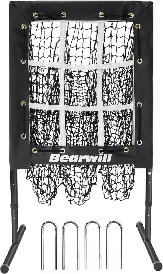 Pitching Net, 9 Hole Pitching Net with Strike Zone, Adjustable Baseball Softball Pitcher Training Equipment with Throwing Pitching Target