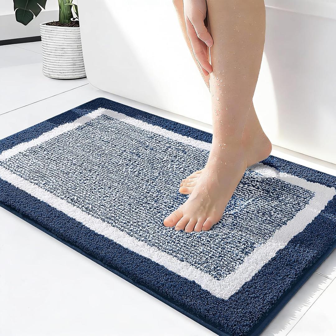 OLANLY Small Bathroom Rugs 24x16, Extra Soft and Absorbent Microfiber Bath Rugs, Non-Slip, Machine Washable, Quick Dry Shaggy Bath Carpet, Bath Mats for Bathroom Floor, Tub, Shower, Navy