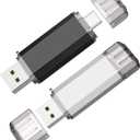 Vansuny 2 Pack 128GB USB C Flash Drive 2 in 1 OTG USB 3.0 + Tape C Memory Stick with Keychain Dual Type C Thumb Drive Photo Stick Jump Drive (Black and Silver)