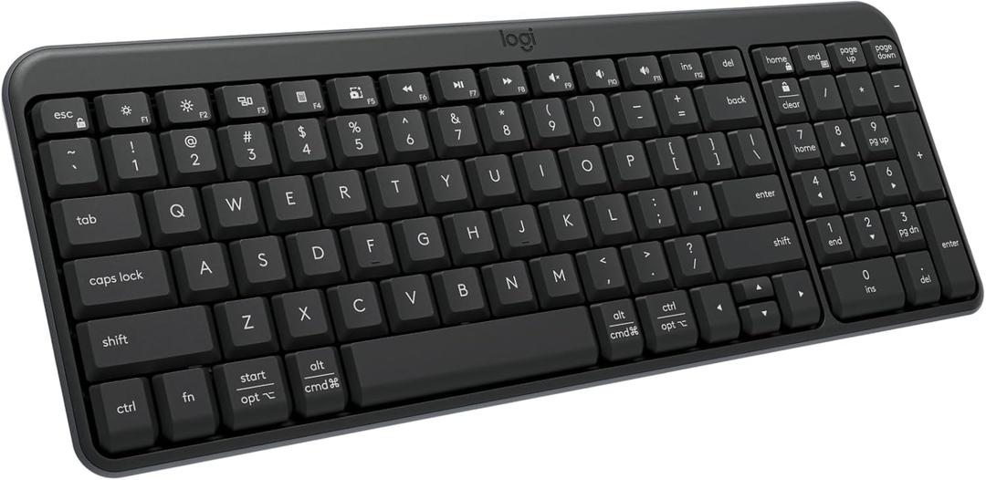 Logitech K250 Bluetooth Keyboard with Numpad, Easy Connectivity, Compact Wireless Keyboard Made with Recycled Plastic, Spill-Resistant, Comfortable Keys - Windows/MacOS - Graphite