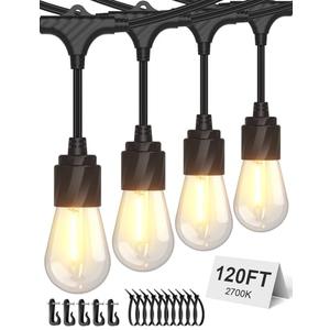 XMCOSY+ 120FT Outdoor String Lights Waterproof - LED Patio Hanging Lights for Outside Porch Backyard Gazebo Garden, Commercial Grade 42 Edison Bulbs