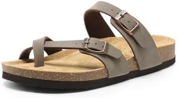 DREAM PAIRS Women's Thong Slide Sandals with Cork Footbed Open Toe Adjustable Slip On Slippers Comfort Flat Sandals for Summer, Size 11