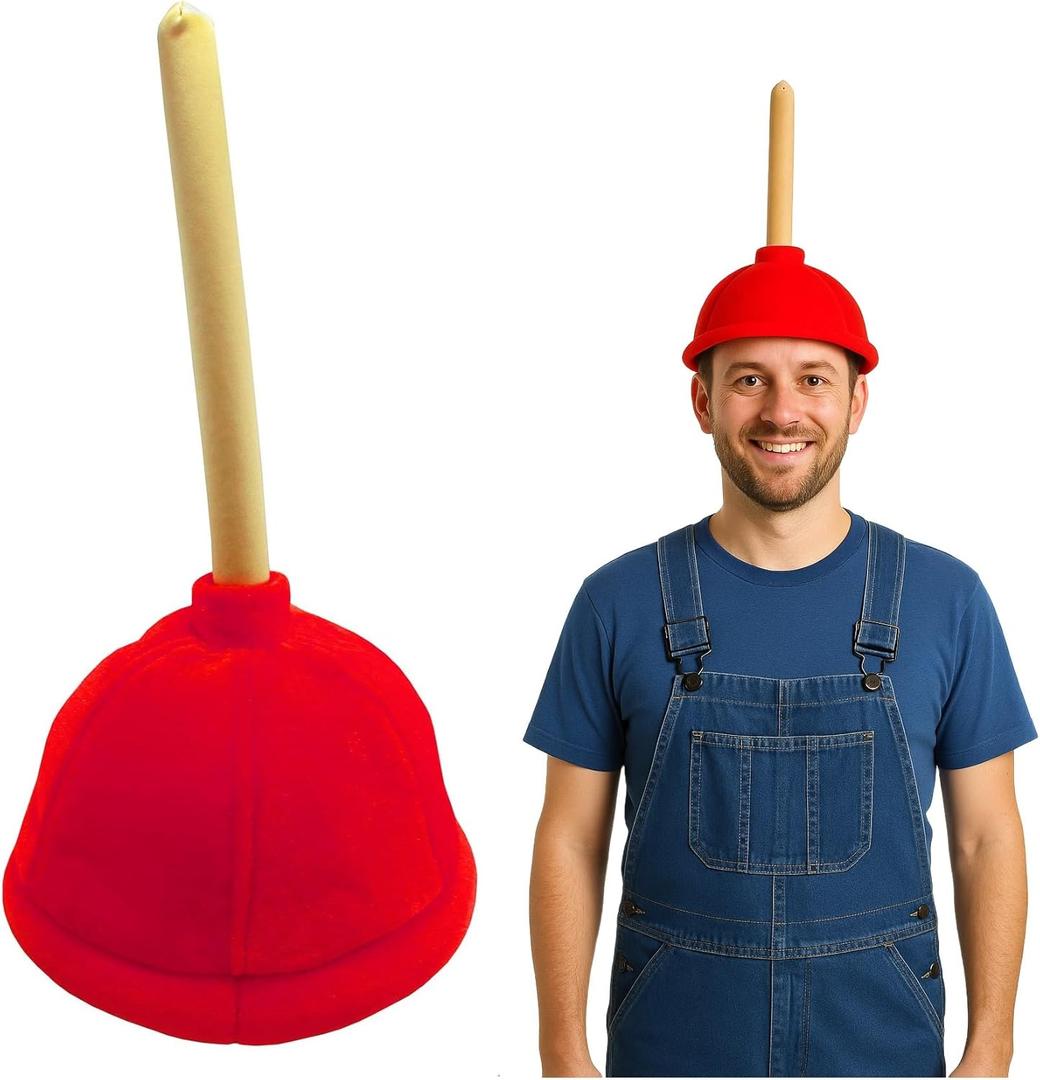 Nicky Bigs Novelties Funny Prank Red Toilet Plunger Hat - Retirement Party Hats - Plumber Costume Accessories - Over The Hill Party Supplies