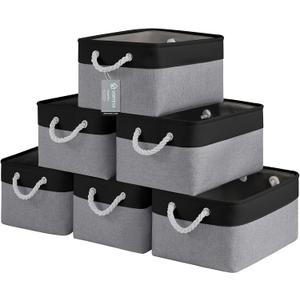 Large Storage Baskets- 15.7x11.8x8.26 inch Storage Bins for Shelves and Closet Organizing, Foldable Fabric Bin for Home Organization Clothes and Laundry (6-Pack, Black&Gray)