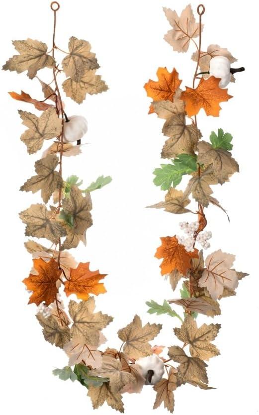 SUQ I OME Fall Maple Leaf with Pumpkin Garlands forHalloween Thanksgiving Day Party Art Decor (6 feet-1 pack)