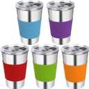 Stainless Steel Cups for Kids, 16oz Reusable Drinking Cups Spill Proof Water Tumbler for Kids and Adults, Dishwasher Safe, 5 Pack (No Straws - Blue/Red/Orange/Green/Purple)