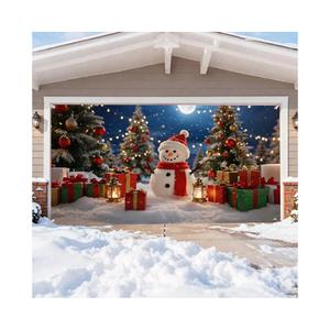 Santa Claus Garage Door Cover, Christmas Backdrop Santa Claus Snowman Christmas Tree Forest Scene Banner, Holiday Party Wall Decoration for Indoor Winter Celebration Display (Color_15)