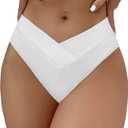 Women's V Cut Bikini Bottom High Waisted Twist Front Bikini Swimsuit Ribbed High Leg Cross Over Bathing Suit Bottoms, M