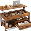 WLIVE Coffee Table, 39" Lift Top Coffee Table with Hidden Compartment, Storage Drawers and Storage Shelf for Living Room, Reception Room, Rustic Brown