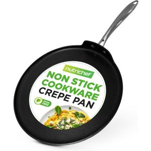 NutriChef 12 Inch Crepe Pan Non Stick, Ideal for Pancakes, Dosa & Tortillas, Hard-Anodized, Dishwasher Safe