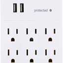 GE 6-Outlet Extender Surge Protector with 2 USB Ports, Charging Station, Wall Tap Adapter, Protected Indicator Light, 3-Prong, 560 Joules, 2.1 AMP/10 Watt, UL Listed, White, 36735