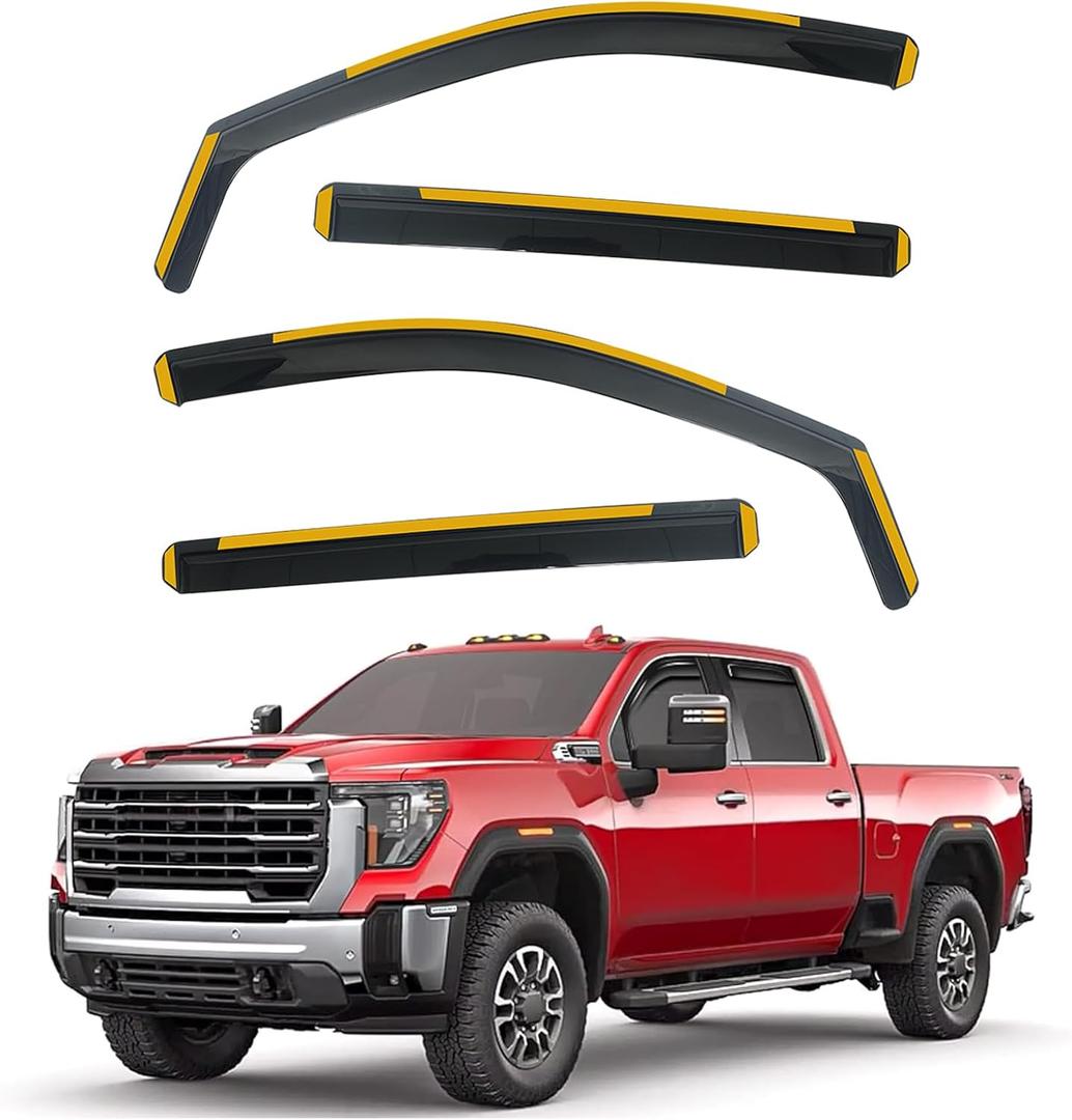 in-Channel Window Rain Guards Fit for Chevy Silverado/GMC Sierra 1500 2019-2025 Crew Cab,Extra Durable Window Deflectors,Vent Visors,Truck Accessories,4pcs