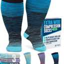 Doctor's Select 3 Pairs Plus Size Compression Socks Wide Calf - Up to 6XL | 20-30 mmHg Compression Socks for Women Wide Calf |Blue, Light Blue, Purple & Pink (Stripes)