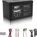 KBT 12V 15Ah Lithium LiFePO4 Battery, with 12V Charger, Charging Cable Built-in 20A BMS