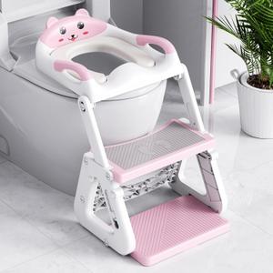 Orzbow Potty Training Seat | Upgrade Toddler Potty Training Toilet with Step Stool, 2-in-1 Stability Toilet Seat for Boys Girls | with Splash Guard, Anti-Slip Pad, Ladder, and Height Adjustable, Pink