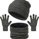 Senker Fashion Winter Beanie Hat Scarf and Touchscreen Gloves Set for Men, Warm Knit Skull Cap with Fleece Lined Gifts (Gray)