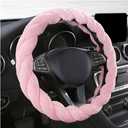 KVAEY Fluffy Car Steering Wheel Cover, 15 Inches Anti-Slip Round Fuzzy Winter Steering Wheel Protector, Soft Warm Plush Steering Wheel Cover for Women Girls, Car Accessories (Pink, Round)