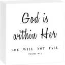 God is within Her Bible Verse Wooden Box Sign, Jesus Decor For Home Office Table Desk And Wall, Inspirational Gifts For Friends Family