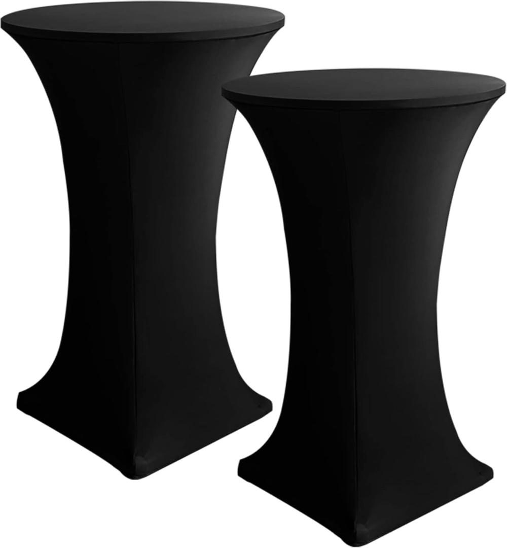 HolidayIdeas Cocktail Table Covers, 2 Pack - Fitted Stretch Spandex Square Corners Cocktail Tablecloths, High Top Table Cloths (Black, Fit for 30"-32" Diameter x 43" Height Tables)
