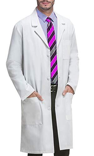 VOGRYE Unisex Lab Coat Long Sleeve 3 Pocket Medical Coat with Button Professional White Coat for Doctor Nurse Scientist, XL