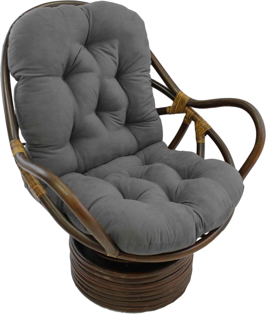 Blazing Needles Solid Microsuede Swivel Rocker Chair Cushion, 48" x 24", Steel Grey